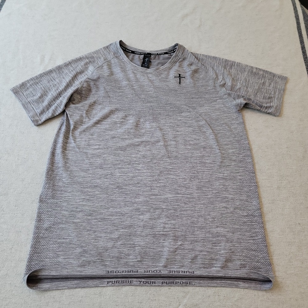 THREE NAILS Seamless Tee Shirt Men's XL Gray Performance Breathable Stretch